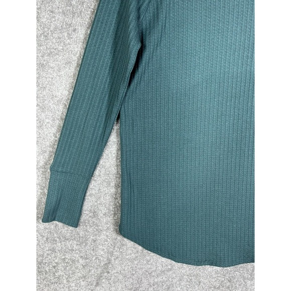 Chasor‎ Thermal Knit Button Cuff Pullover Top Womens Size Medium Teal Curved Hem - Picture 12 of 14
